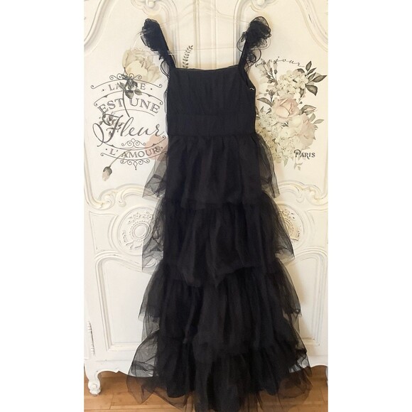 Lulus Tulle For Love Dress Women's XL Black Maxi Mesh Tulle Tiered Ruffled NWOT - Picture 11 of 13